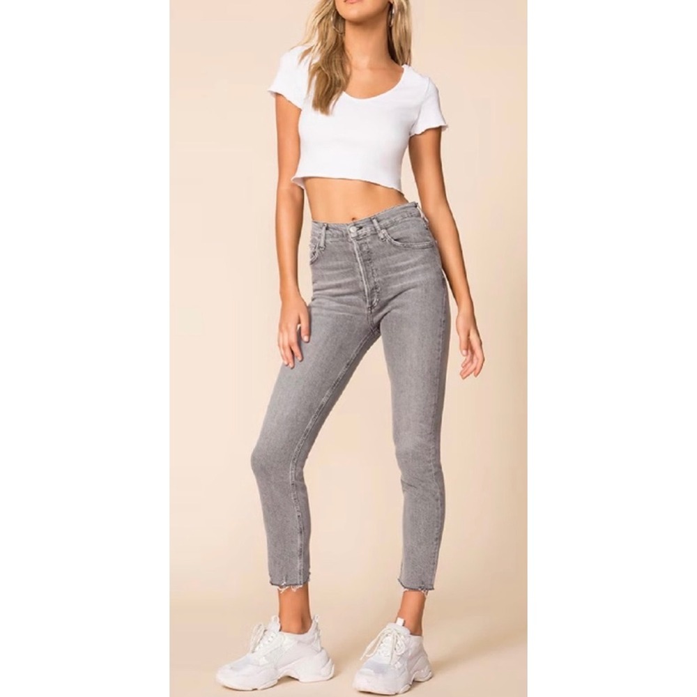AGOLDE Nico High Rise Slim Jeans Grey Raw Hem Size 26